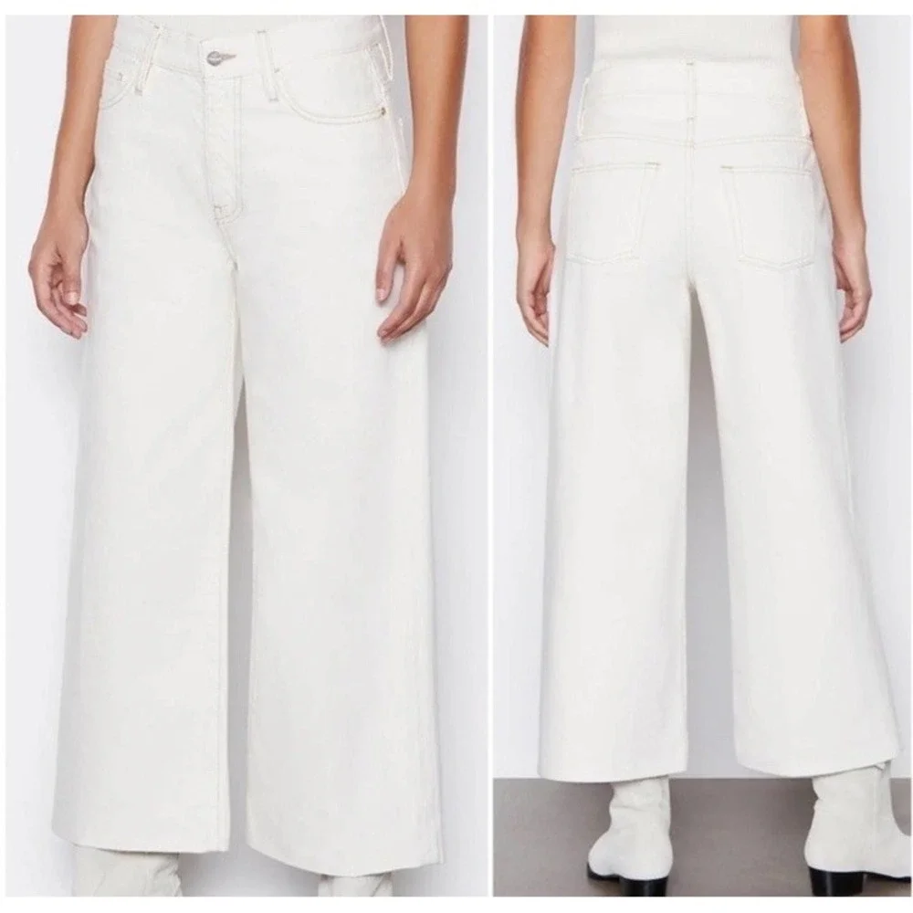 NWT $248 Frame Women's High Rise Wide Leg Crop Jeans ECRU Denim 4 Palazzo 25‎